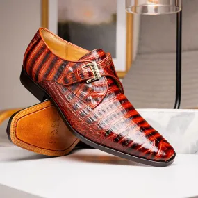 Marco Di Milano Rovigo Caiman Cognac Dress Monk Strap Shoes