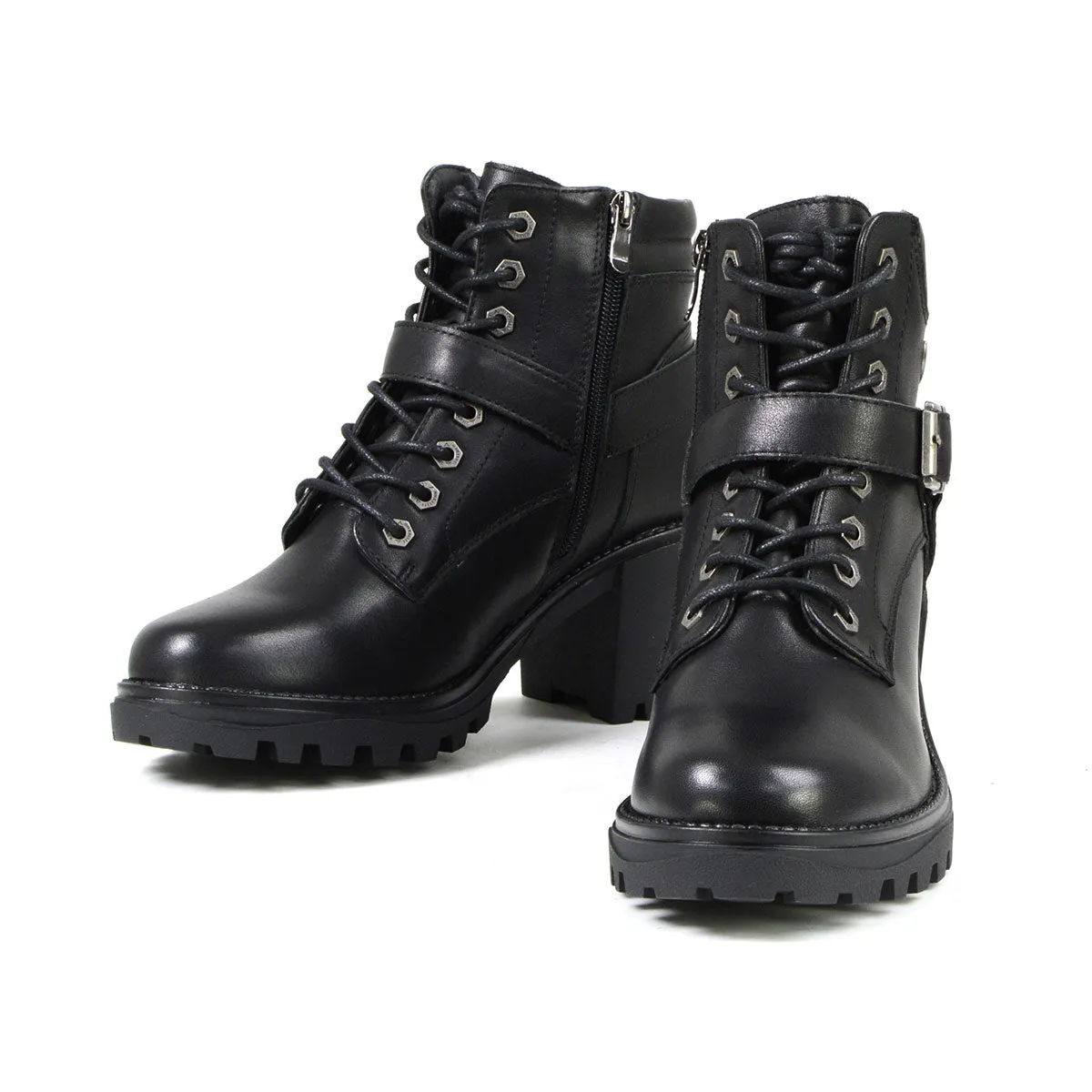 MBL9316 Women's Black Leather Lace Front Boot with Harness Ring