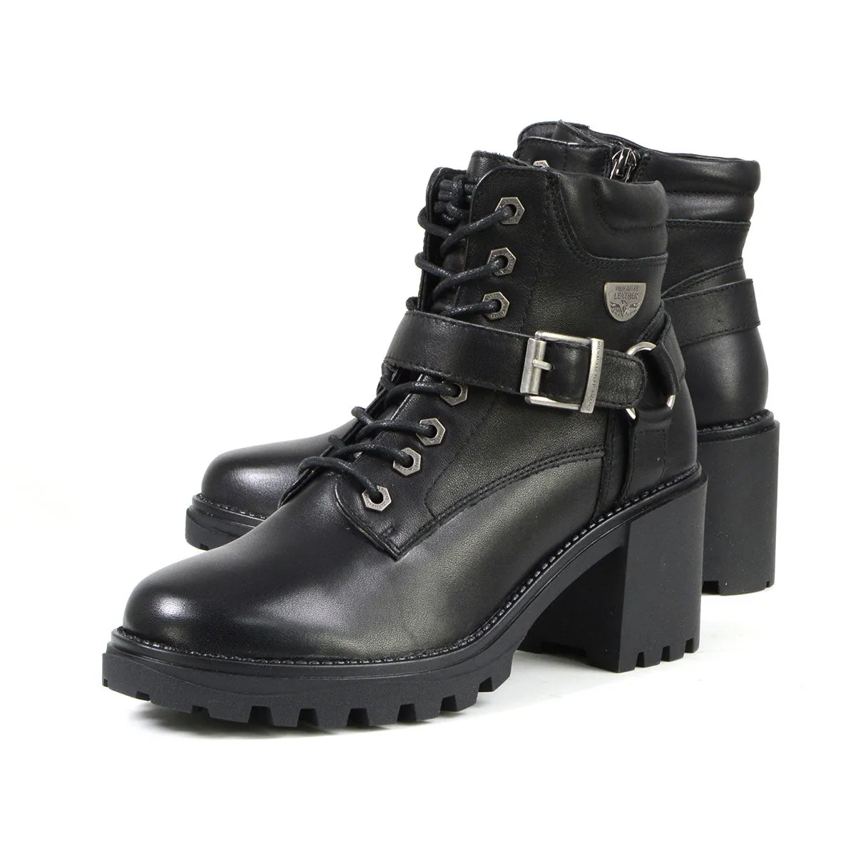 MBL9316 Women's Black Leather Lace Front Boot with Harness Ring