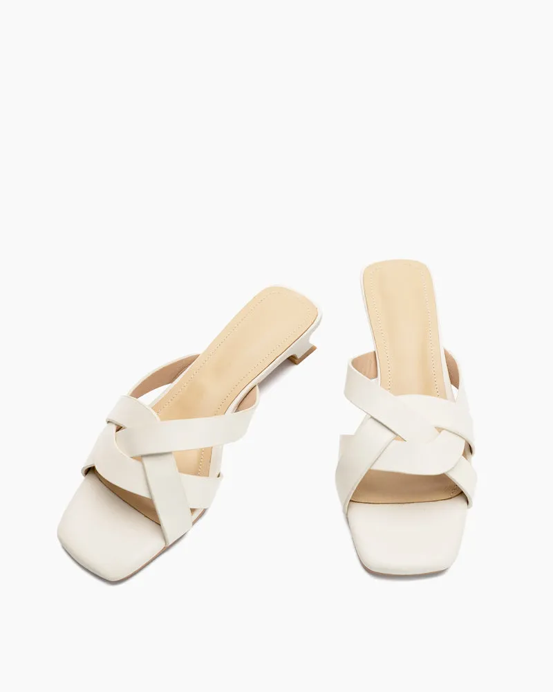 Minimalist Cross Design Solid Color Mule Sandals