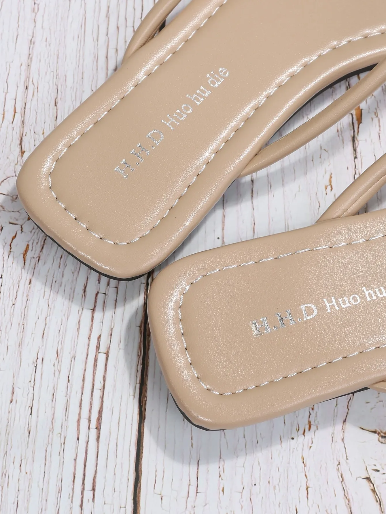 Minimalist Thong Sandals, Apricot Fashionable Solid Color T-strap Sandals