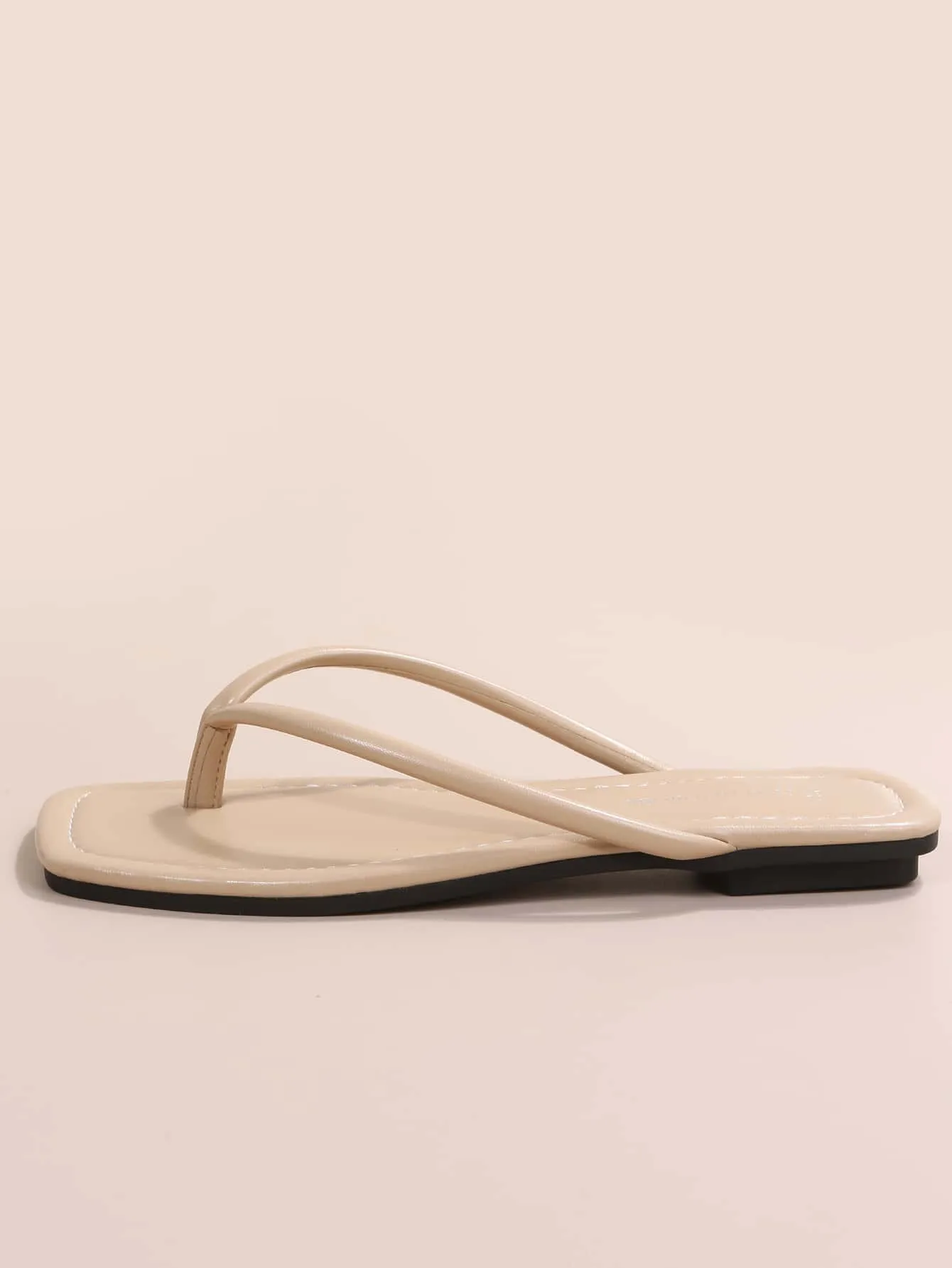 Minimalist Thong Sandals, Apricot Fashionable Solid Color T-strap Sandals