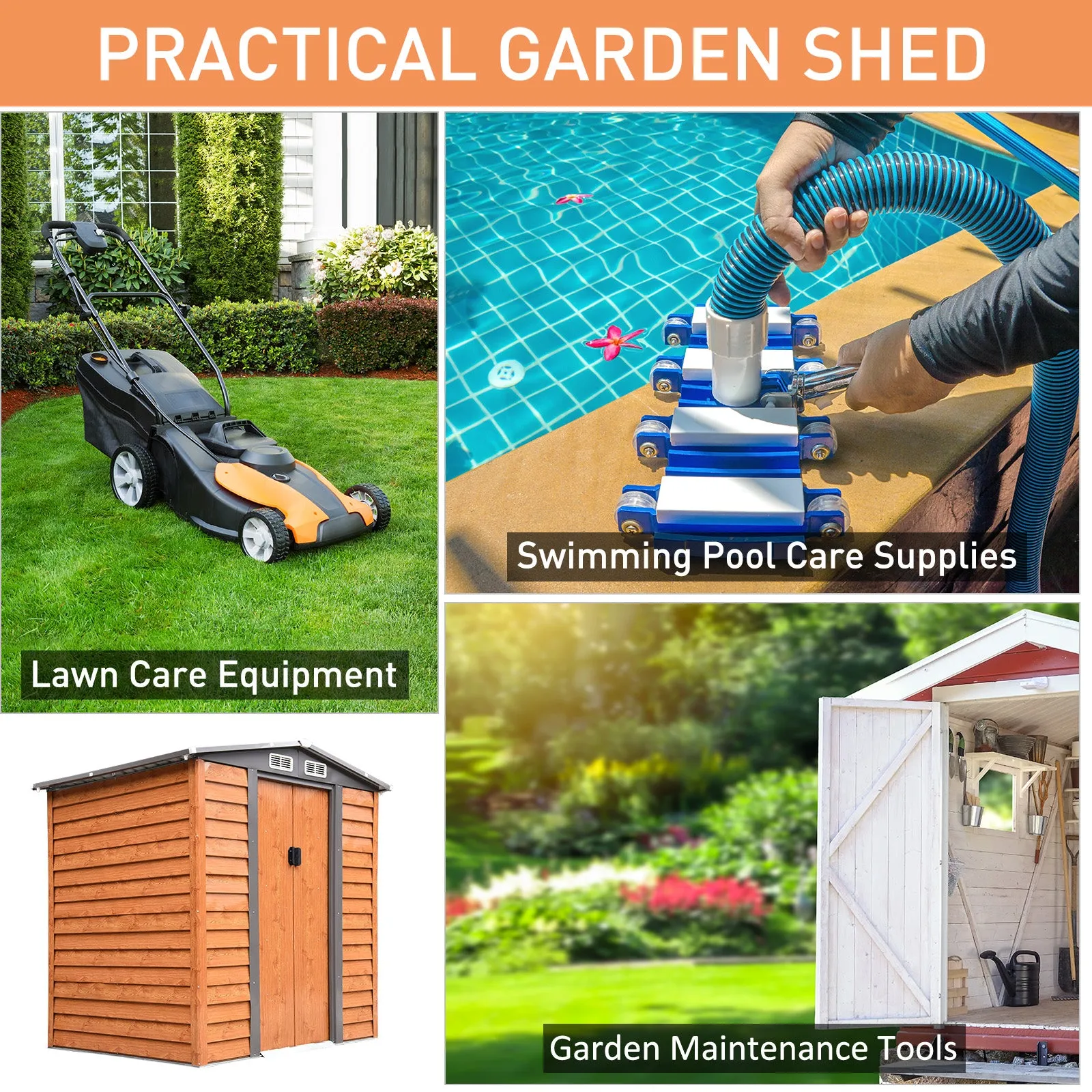 Outsunny 6.5x5.2ft Garden Shed Wood Effect Tool Storage Sliding Door Wood Grain