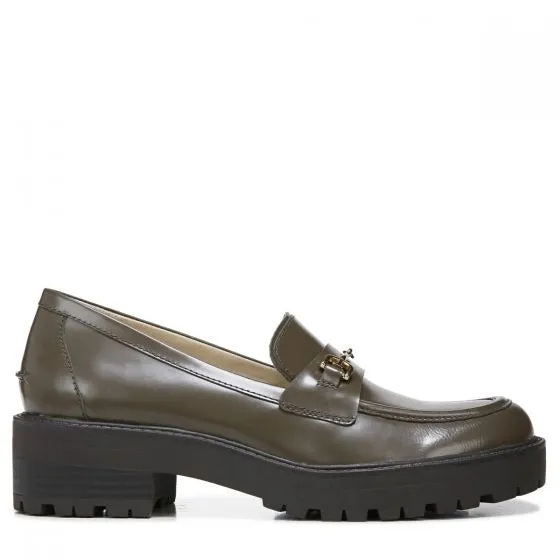 Sam Edelman Tully Alpine Green Shiny Slip On Chunky Lug Sole Almond Toe Loafers