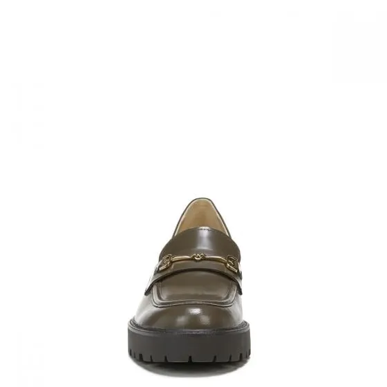 Sam Edelman Tully Alpine Green Shiny Slip On Chunky Lug Sole Almond Toe Loafers
