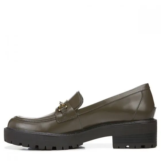 Sam Edelman Tully Alpine Green Shiny Slip On Chunky Lug Sole Almond Toe Loafers