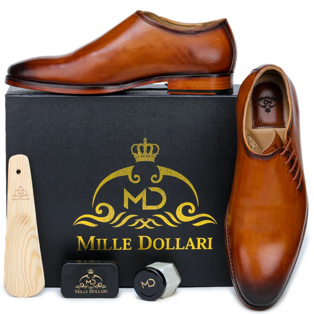 Side Lace-Up Wholecut Oxfords In Cognac