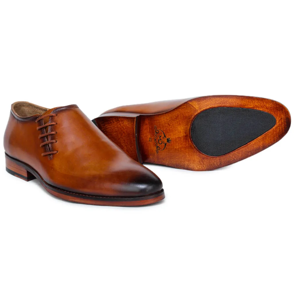 Side Lace-Up Wholecut Oxfords In Cognac