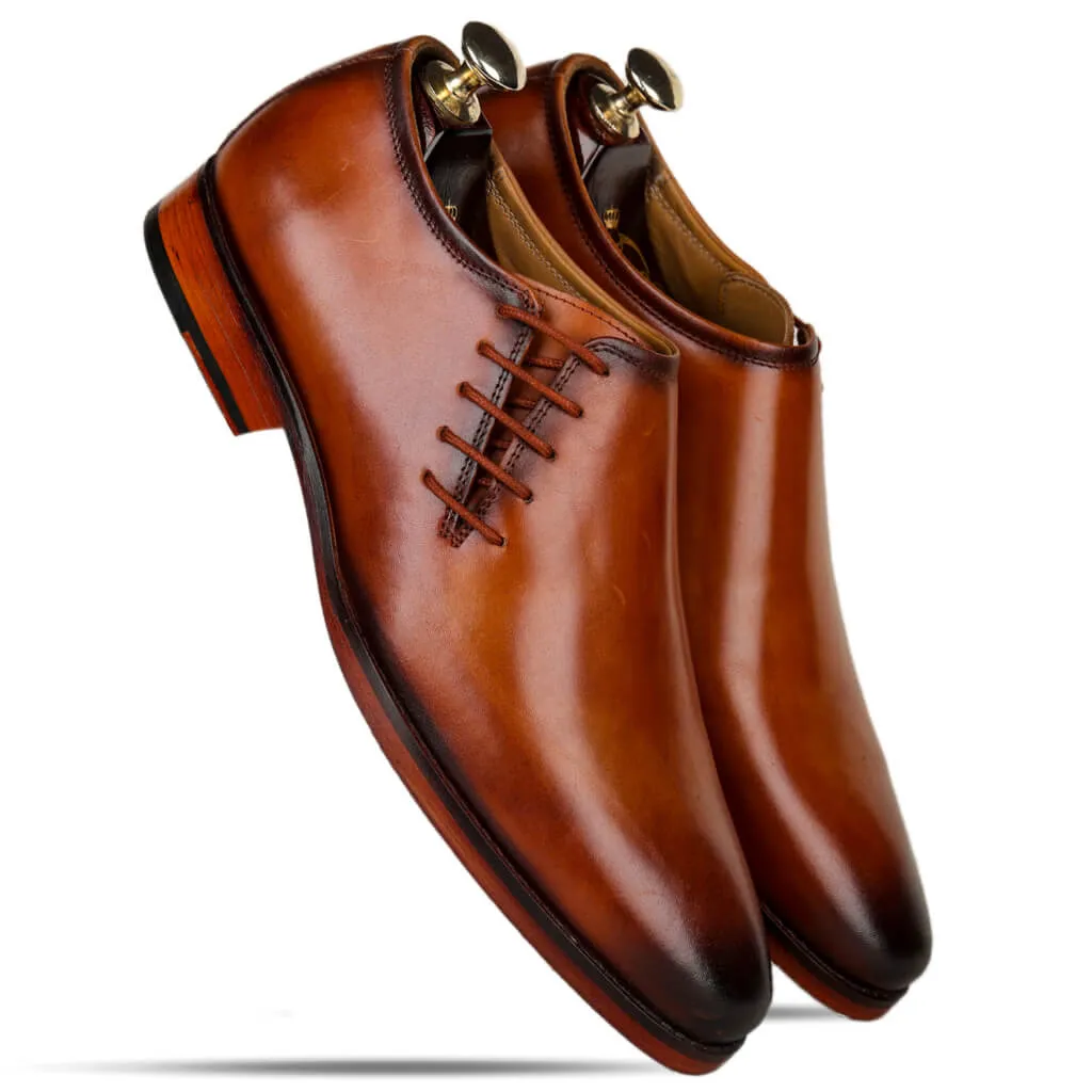 Side Lace-Up Wholecut Oxfords In Cognac