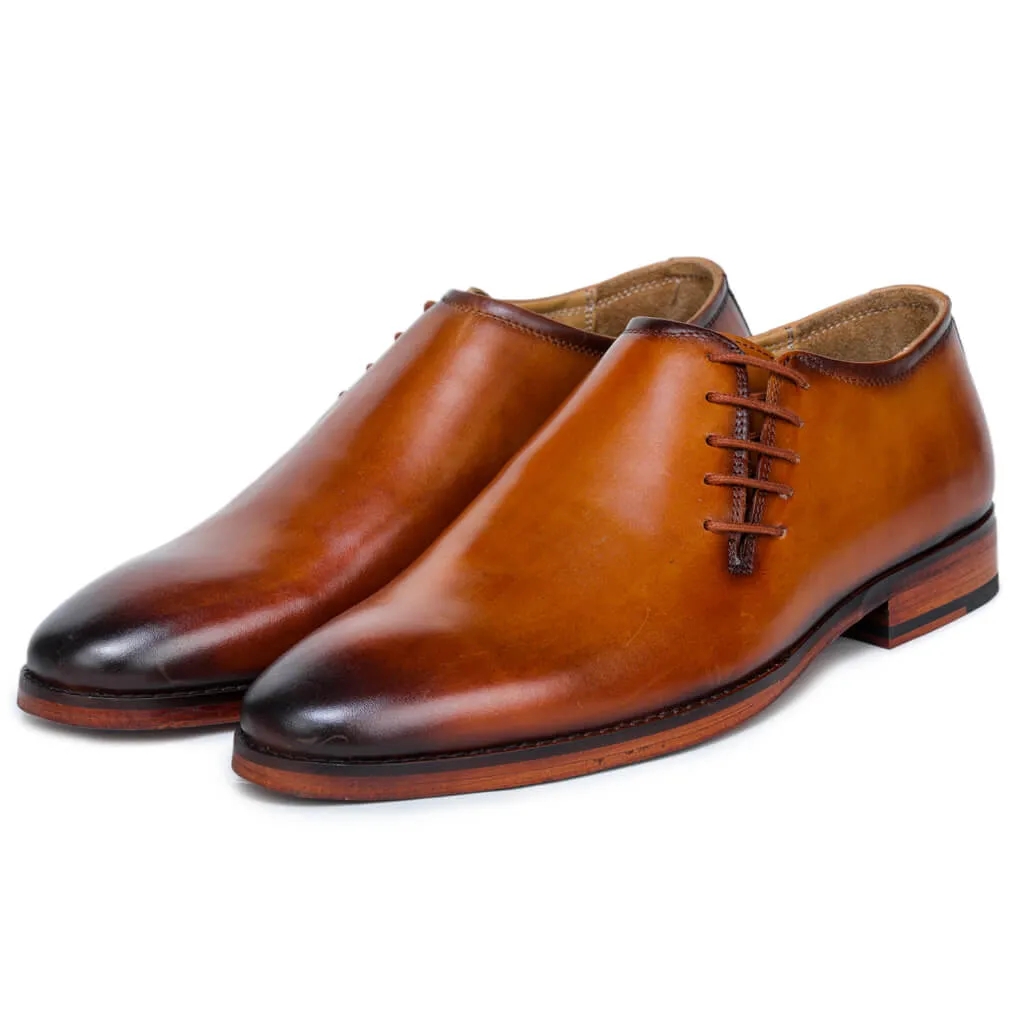 Side Lace-Up Wholecut Oxfords In Cognac