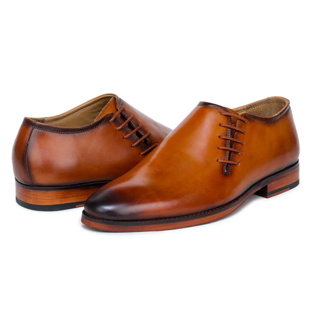 Side Lace-Up Wholecut Oxfords In Cognac