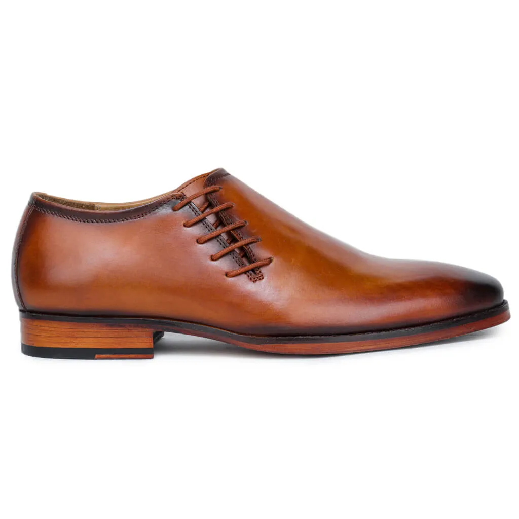 Side Lace-Up Wholecut Oxfords In Cognac