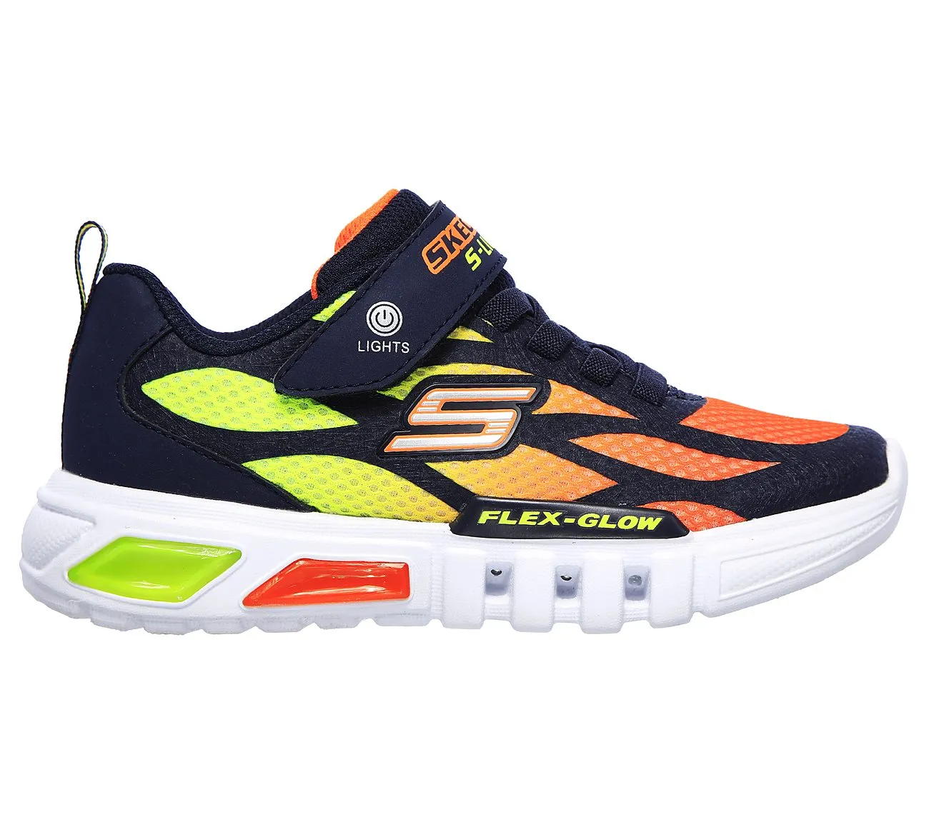 Skechers Kids S Lights Flex-Glow Dezlo Trainers - Navy / Orange