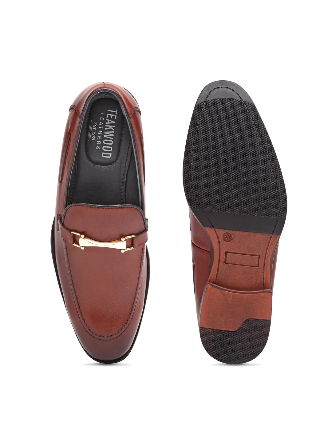 Teakwood Men Tan Brown Solid Formal Leather Loafers
