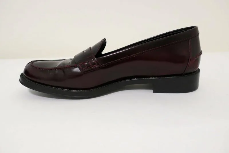 Tod's Penny Loafers Burgundy Glossy Leather Size 37.5 Slip-On Flats