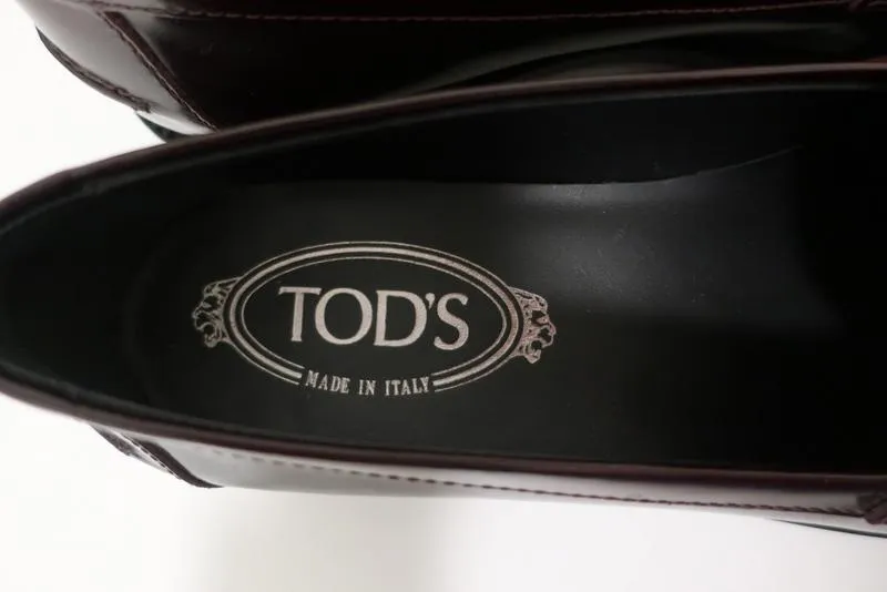 Tod's Penny Loafers Burgundy Glossy Leather Size 37.5 Slip-On Flats