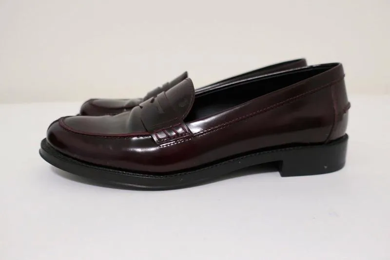 Tod's Penny Loafers Burgundy Glossy Leather Size 37.5 Slip-On Flats