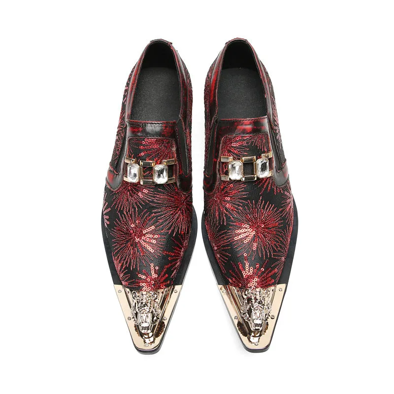 Trendy Casual Leather Shoes Men's Business Formal Wear Slip-on Thick Bottom Height-Increasing Loafers Suit Shoes British Printed Glossy