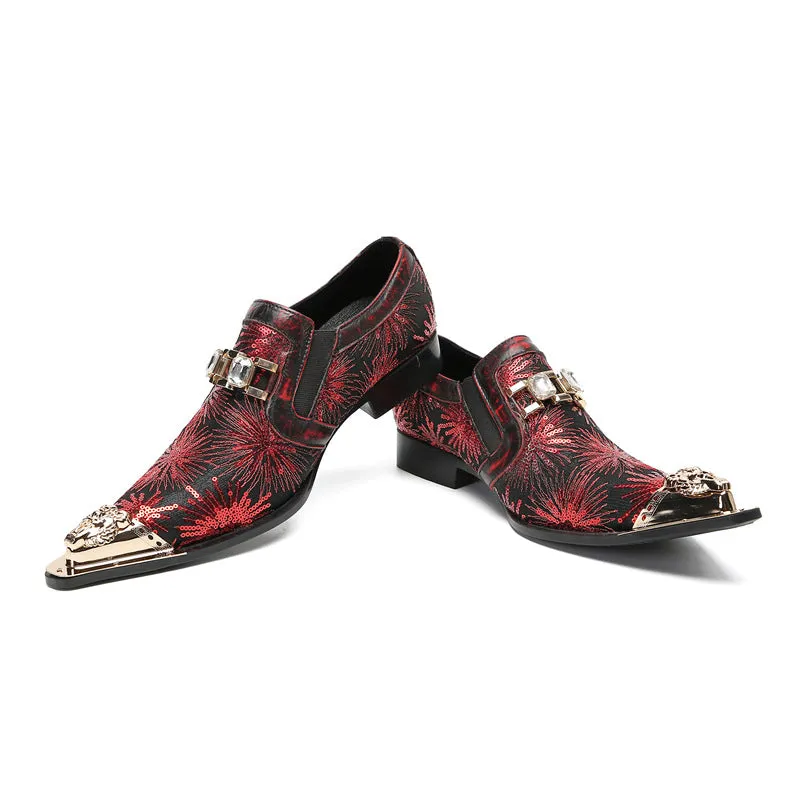 Trendy Casual Leather Shoes Men's Business Formal Wear Slip-on Thick Bottom Height-Increasing Loafers Suit Shoes British Printed Glossy
