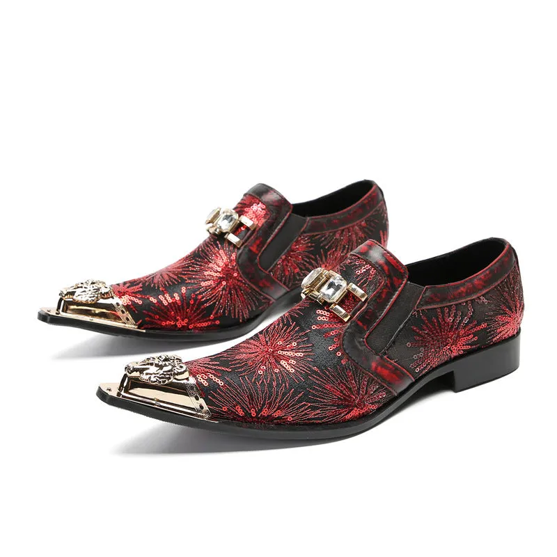 Trendy Casual Leather Shoes Men's Business Formal Wear Slip-on Thick Bottom Height-Increasing Loafers Suit Shoes British Printed Glossy