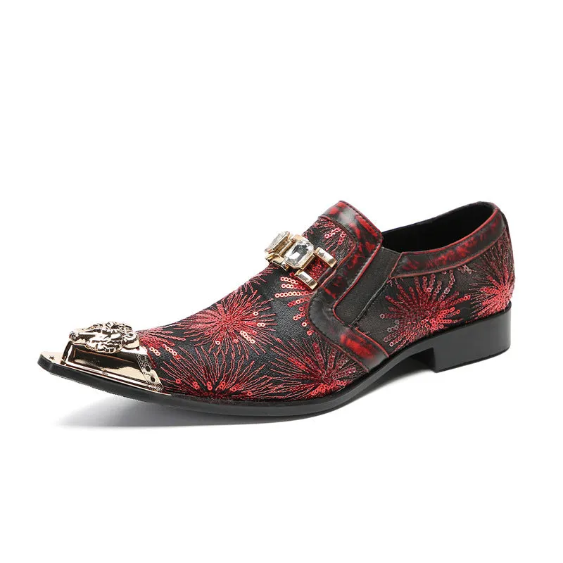 Trendy Casual Leather Shoes Men's Business Formal Wear Slip-on Thick Bottom Height-Increasing Loafers Suit Shoes British Printed Glossy