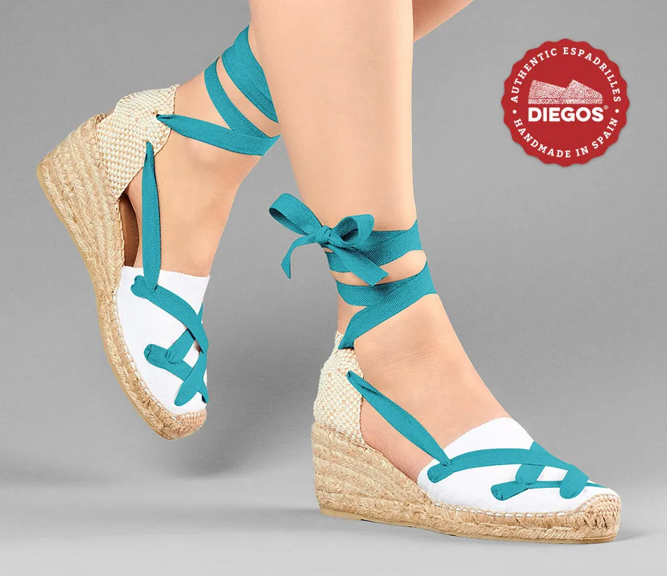 White Lola high wedge classic laces espadrilles
