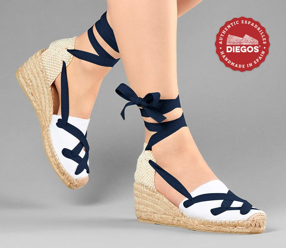 White Lola high wedge classic laces espadrilles