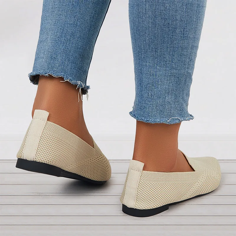 Women's Minimalist Square Edge Teen Plate Loafers, Elegant Beige Flats
