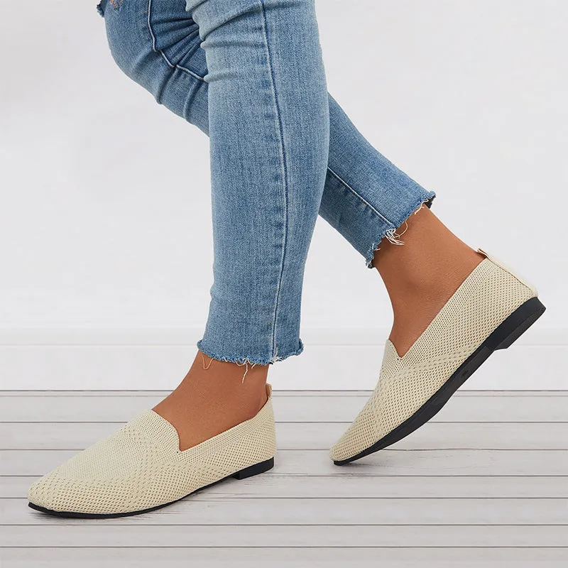 Women's Minimalist Square Edge Teen Plate Loafers, Elegant Beige Flats
