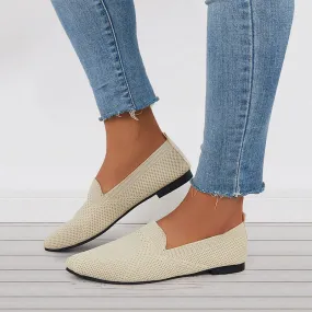 Women's Minimalist Square Edge Teen Plate Loafers, Elegant Beige Flats
