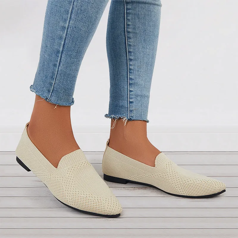 Women's Minimalist Square Edge Teen Plate Loafers, Elegant Beige Flats