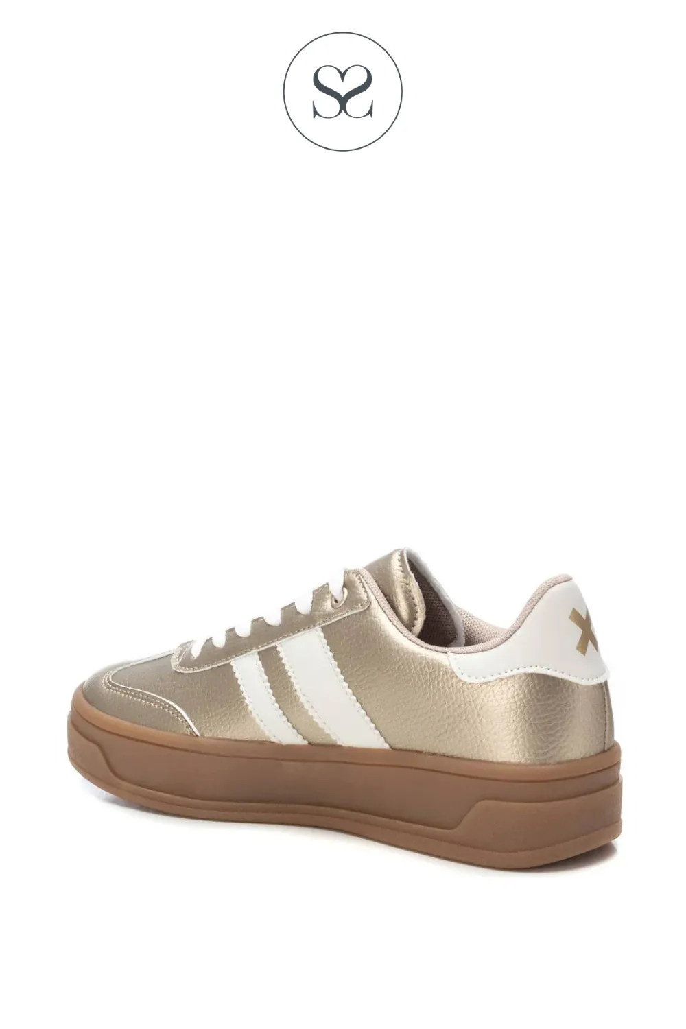 XTI 143645 GOLD & WHITE STRIPE PLATFORM TRAINERS