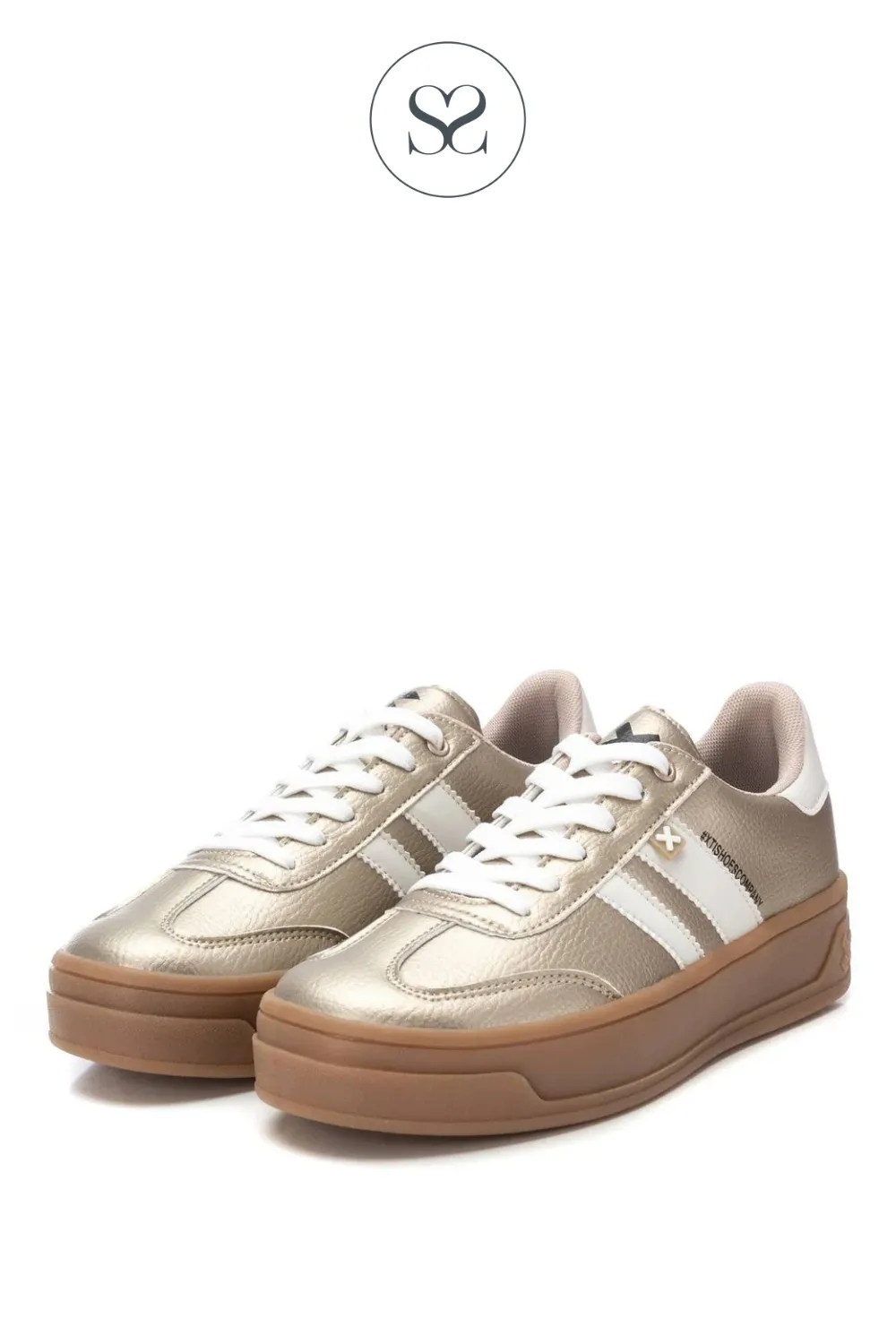 XTI 143645 GOLD & WHITE STRIPE PLATFORM TRAINERS