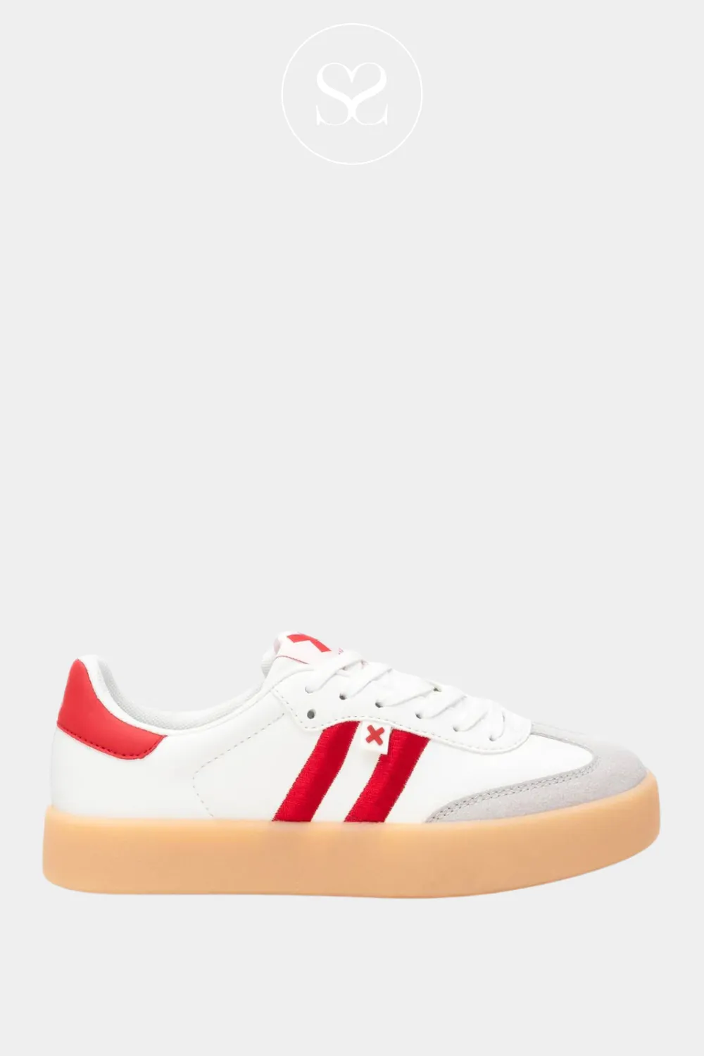 XTI 144050 WHITE & RED STRIPE PLATFORM TRAINERS
