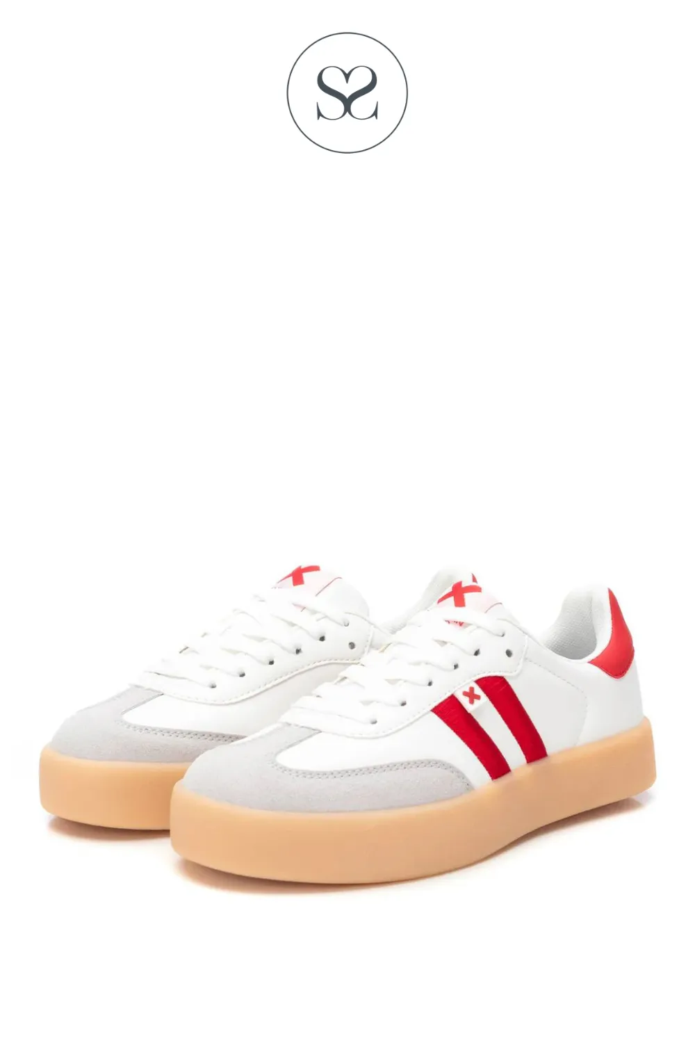 XTI 144050 WHITE & RED STRIPE PLATFORM TRAINERS